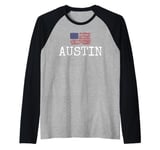 Austin City USA Flag State Travel US America Women Men Raglan Baseball Tee