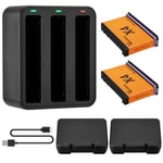 Vemico 360 One X4 Chargeur de Batterie Set 2 X 2500mAh Batteries de Rechange Triple Canaux LED Chargeur Type-C avec et Micro-USB Interface de Charge pour 360 X4 Caméra（Conseils: non résistant à l'eau）