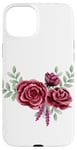 Coque pour iPhone 15 Plus Roses bordeaux minimalistes avec feuilles délicates