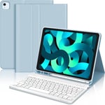 Coque Clavier Pour Ipad Air 5 2022/Air 4 2020, Azerty Clavier Bluetooth Magnétique Détachable Pour Ipad Air 5/4 10.9"", Bleu Ciel