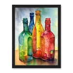 Artery8 Coloured Glass Cider Bottles Still Life Watercolour Painting Artwork Framed Wall Art Print 18X24 Inch