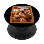 Bulldog à la table de plage avec boisson PopSockets PopGrip Adhésif