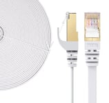 Elfcam® - 18m Câble Réseau Ethernet RJ45, Cat 7 STP 100% Cuivre, Câble Plat, 32 AWG, Blanc (18M)