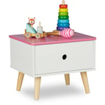 Table de chevet pour enfant, avec tiroir, HLP 31x38x30 cm, chambre, petite commode, bois et mdf, blanc-rose - Relaxdays