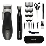 Remington Hair Clipper and Detail Trimmer (25 Piece kit incl. 6 Sectioning Clips, 6 Comb attachments (3mm-25mm), Ear Taper Combs, Scissors, Storage Pouch etc., 40 Minutes Cordless Usage) HC367