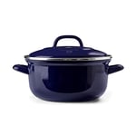 BK Indigo Cocotte Ronde Allemande Emaillée Héritage Néerlandaise avec Couvercle avec Revêtement Antiadhésif en Céramique Sans PFAS,22 cm/3.3 Litre,Induction,Va au lave-vaisselle et au four,Bleu Cobalt