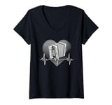 Womens Heartbeat Accordion Accordionist Musician Instrument V-Neck T-Shirt