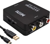 Adaptateur Rca Vers Hdmi, Convertisseur Vidéo Mini Av Vers Hdmi Pr En Charge 1080p 3rca Composite Avec Câble De Charge Usb Pour Pc Xbox Ps3 Ps2 Tv Stb Vhs Magnétoscope Caméra Dvd (Noir)