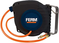 FERM Air Hose Reel, 9m, Schwarz, ATA1033, Polyurethane, Wall Mount, Automatic, Adjustable Wall Support, Quick Coupling for Compressors and Pneumatic Tools