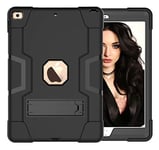 iPad mini 4/5 Generation Case with Kickstand, Durable Heavy Shock Docking Hard Hybrid Three Layer Protective Cover iPad Tablet Silicone Case (Black + Black)