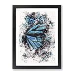 The Blue Butterfly Effect Watercolour Modern Framed Wall Art Print, Ready to Hang Picture for Living Room Bedroom Home Office Décor, Black A2 (64 x 46 cm)