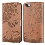 Aisenth Case for iPhone 6/iPhone 6S (4.7 inch), Embossed Sika Deer Floral Animal Design PU Leather Flip Wallet Case Protective Magnetic Cover with Card Slots + 1 Wrist Strap (Brown)