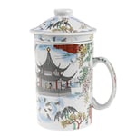 lachineuse - Tisanière Chinoise Contemplation du Lac - Tasse à Infusion en Porcelaine - Avec Infuseur & Couvercle - Peinture Chinoise - Vaisselle Traditionnelle de Chine - Idée Cadeau Thé Asie