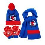 3st/set Superhjälte Spiderman Barn Pojkar Mössa Scarf Handskar Set Presenter Red And Blue