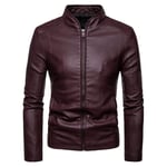 WYYSYNXB Automne Et Hiver Hommes Svelte Col Montant Faux Cuir Veste De Cuir Décontractée Manche Longue Manteau M-4XL Code,Wine Red,M