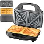 3-in-1 Snack Maker, Waffle Iron, Sandwich Panini Press & Toastie Maker, 900W, Black