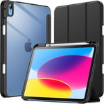 Coque Pour Ipad 10 (10,9 Pouces, Modèle 2022, 10ème Génération) Avec Portestylet, Étui Housse Arrière Transparent Fin Support Antichoc Tablette (Noir)