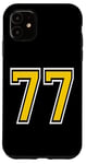 Coque pour iPhone 11 Numéro 77 en jaune, noir, blanc, version de poche