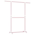 SONGMICS Portant à Vêtements Double Barre, Porte-manteau, avec Barre Télescopique, Porte-vêtements, sur Roulettes, Hauteur Réglable de 113 à 180 cm, Barre Centrale Réglable, Rose Bonbon LLR401R01