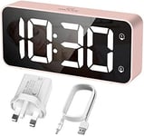 HERMIC Digital Alarm Clock Bedside Mains Powered Large Digital Led Display, Ful