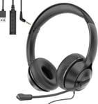 USB Headset with Microphone Noise Cancelling & Audio Controls, Black