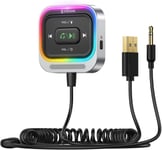 Recepteur Bluetooth 5.4 Pour Voiture 3.5Mm Adaptateur Aux Pour Voiture Kit Récepteur Bluetooth Avec Câble Enroulé [Grand Micro][Appel Mains Libres][Basse Profonde Hifi][Lumière Colorée]