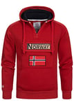 Geographical Norway Sweat à capuche pour homme, avec demi-fermeture éclair et sac banane, sweat à capuche à manches longues, production décontractée, loisirs, rouge, L