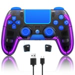 Wireless Controller for PS4 with Hall 3D Remote Joystick/Touchpad/LED Lights, Custom Clear PS4 Remote Game Controller for PlayStation 4 Accessories (Blue)