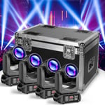 4Pack 150W Lyre LED avec 1 pc Flycase Flight Case Jeux de Lumiere Soiree 8 Gobo Spot Beam DMX DJ Disco Lumière Pour Noël Concert Bar Party Mariage