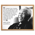 Triumph Over Fear Courage Nelson Mandela Quote Black and White Photograph Typography Art Print Framed Poster Wall Decor 12x16 inch