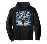 Starry Night Cat in Winter with Santa Hat Under Magical Pullover Hoodie