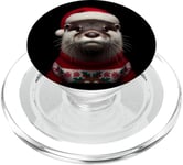 Loutre avec bonnet de Père Noël mignon gardien de zoo PopSockets PopGrip pour MagSafe