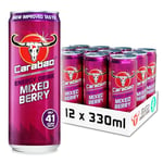 Carabao Energy Drink Mixed Berry, 12 x 330ml Cans Case, Low Calorie, Lower Sugar, Fizzy Fruit Flavour, Vegan, Gluten Free Drink, B Vitamins, Taurine, Caffeine with Zero Crash, Bulk Crates, Multipack