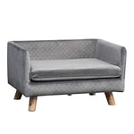 PawHut Canapé Chien lit pour Chien Design scandinave Coussin Moelleux Pieds Bois Massif dim. 64 x 45 x 36 cm Velours Gris