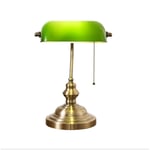 Glass Bankers Desk Lamp, Satin Brass Finish, with Pull Switch Plug in Fixture, for Living Room Bedroom Office Decoration