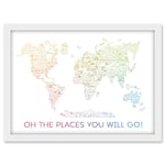 Artery8 World Travel Landmark Line Map Oh The Places You Will Go! Rainbow White Artwork Framed A3 Wall Art Print