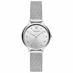 Emporio Armani Montre pour femme, mouvement à deux aiguilles, boîtier en acier inoxydable argenté de 32 mm avec bracelet en acier inoxydable, AR11128