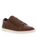 Sneakers Readskins en cuir cognac à semelle plate talon plat avec zip latéral