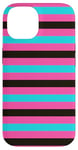 Coque pour iPhone 14 Rose Bleu rayé Girly Esthétique Preppy Black Stripes