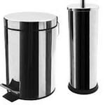 MIRRORED CHROME METAL BATHROOM SMALL 3 LITRE PEDAL BIN & TOILET BRUSH HOLDER SET