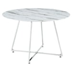 Table à manger ronde 4 personnes HELOISE Chrome verre effet Marbre blanc D120 cm