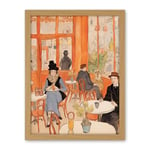 Artery8 A Bustling Parisian Cafe in the Style of Toulouse Lautrec Paris French Orange Artwork Framed Wall Art Print 18X24 Inch