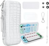 10 En 1 Pochette De Transport Compatible Avec Nintendo Switch Oled, Nouveau Crocodile Texture Rigide Housse De Protection Avec Protecteur D'écran, Coque De Switch Et Plus D'accessoires (Blanc)