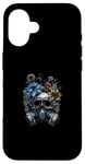 Coque pour iPhone 16 Masque à gaz motif crânes fleurs mortes rouge fumée jaune fumée