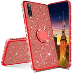 MRSTER Realme 5 Pro Coque Bling Gliter Paillette Brillant Strass Coque Etui avec 360 Rotation Bague Stand Holder Gel TPU Antichoc Etui Housse pour Realme 5 Pro. GS Red