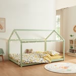 Lit cabane pour enfant Cerro bois de pin contreplaqué 140 x 200 cm vert menthe [en.casa]