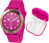 Harry Lime Series 7 Pink Silicone Smart Watch With Pink True Wireless Earphones