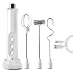 Milk Frother Handheld Set, Electric Whisk Egg Beater for Baking USB Rechargeable, Three-Speed Adjustment, Egg Mixer, Milk Bubbler for Coffee, Latte, Cappuccino, Hot Chocolate (White)