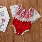 HINK Baby Romper Suit,Toddler Kids Baby Girls Lace Ruffle Vest Solid Jumpsuit Romper Princess Clothes 0-3 Months Red Girls Romper & Jumpsuit For Baby Valentine'S Day Easter Gift