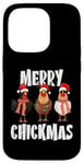 Coque pour iPhone 14 Pro Merry Chickmas Chapeau de Père Noël lumineux Motif poule